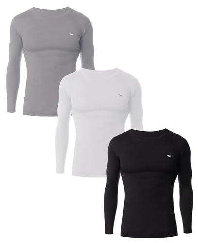 Men's 3 Pack Base Layer Long Sleeve Thermal Crew Neck Top | Soft